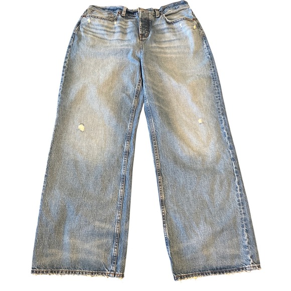 Madewell Denim - Madewell High Rise Wide Leg Distressed Jeans Light Wash Blue 100 Cotton Sz 31